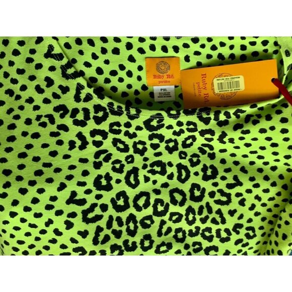 Ruby Rd Womens Petite Lime Green Leopard Print Short Sleeve Stretch Top NEW PXL - Picture 3 of 10